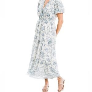 LEA 100% Cotton Floral Paisley Lace Inset Maxi Dress, White/Blue Size 2X NWT